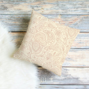 Light Beige och Tan Blommigt Paisley Mönster Kudde