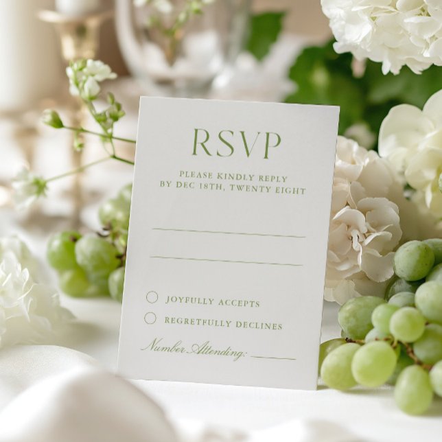 Light Beige & Sage Grönt Elegant bröllop OSA kort (Light Beige & Sage Green Elegant Wedding RSVP Card)