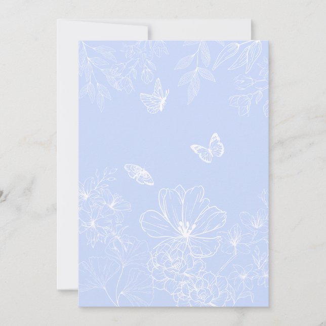 Light Blåa blommor Mönster, Blommigt, minimalistis Inbjudningar (Framsida)