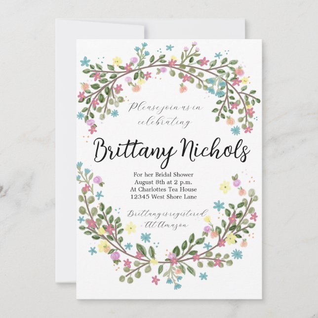 Light Blommigt Inbjudningskort för möhippan (Framsida)