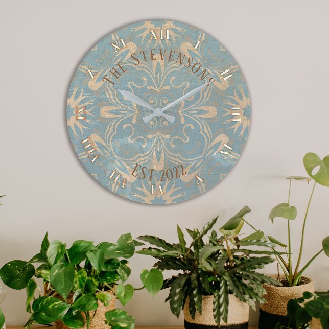 Light Blue and Cream Mosaic Distress Stone-look Stor Klocka (Skapare uppladdad)