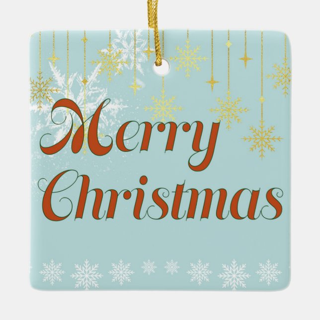 Light blue and Gold Merry Christmas  Julgransprydnad Keramik (Framsida)
