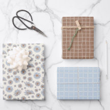 Light Blue and Soft Brown Daisy Gift Wrap Lakan