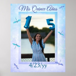 Light Blue and Turquoise Quinceanera Welcome Sign Poster