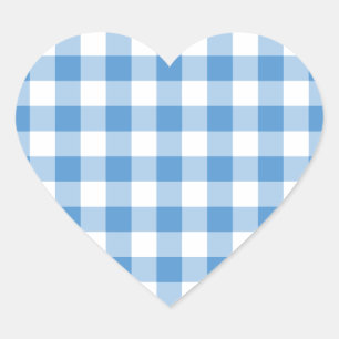 Light Blue and White Gingham Mönster Hjärtformat Klistermärke