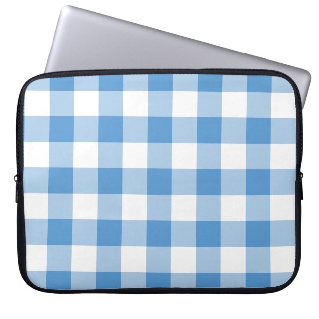 Light Blue and White Gingham Mönster Laptop Fodral (Framsidan)