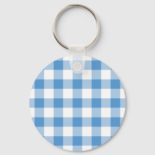 Light Blue and White Gingham Mönster Nyckelring
