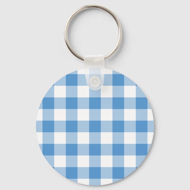 Light Blue and White Gingham Mönster Nyckelring (Framsida)