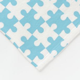 Light Blue and White Jigszawa Puzzle Biet Mönster Fleecefilt