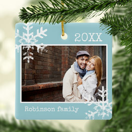 Light Blue Anpassningsbar Photo Ornament med Snöfl