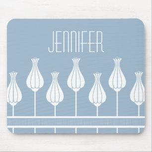 Light Blue Art Deco Blommigt Mousepad Musmatta
