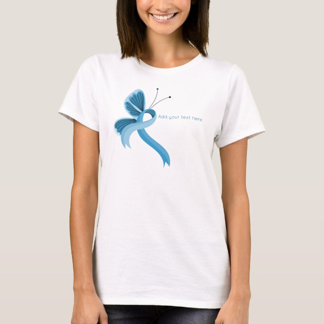 Light Blue Awareness Ribbon Butterfly T-Shirt (Framsida)