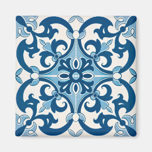 Light Blue Azulejo Fleur De Lis Stil Kitchen Magnet