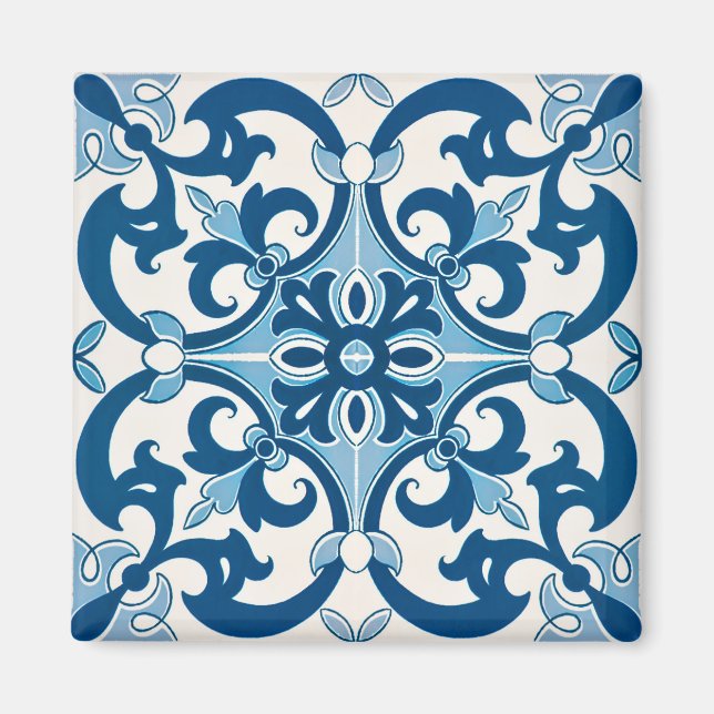 Light Blue Azulejo Fleur De Lis Stil Kitchen Magnet (Framsidan)