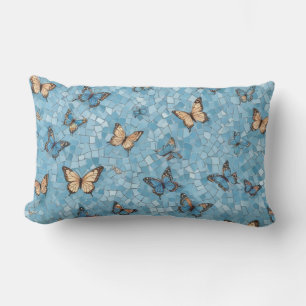 Light Blue Background Butterflies Mosaic Lumbarkudde