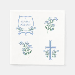 Light Blue Baptism First Communion Blommigt Vapens Pappersservett