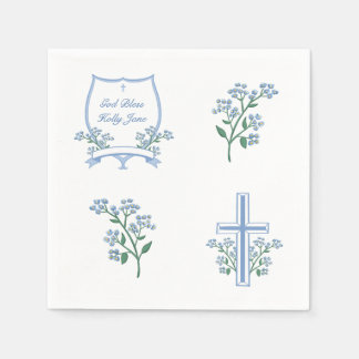 Light Blue Baptism First Communion Blommigt Vapens Pappersservett