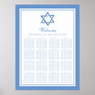 Light Blue Bat mitzvah Star of David Seating Chart Poster