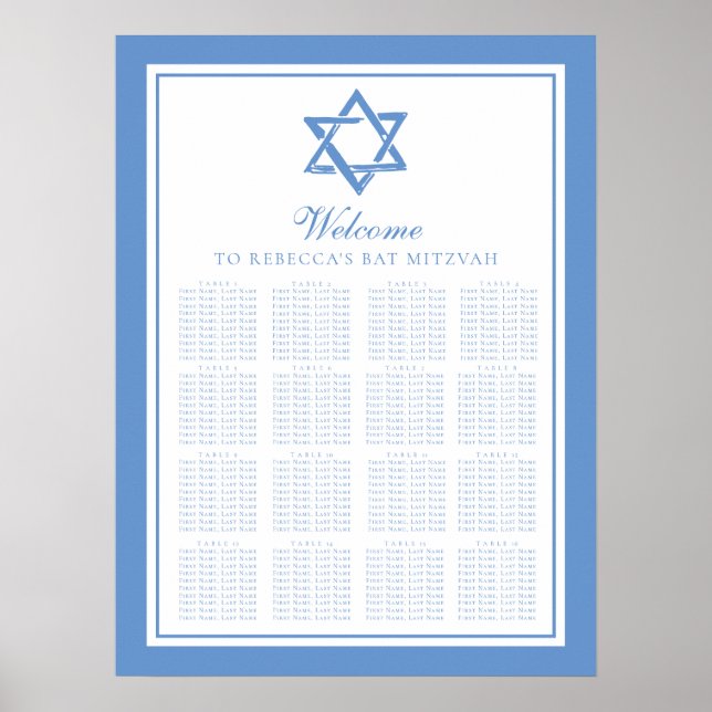 Light Blue Bat mitzvah Star of David Seating Chart Poster (Framsidan)