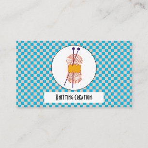 Light Blue & Beige Checks Mönster & Knitting Visitkort