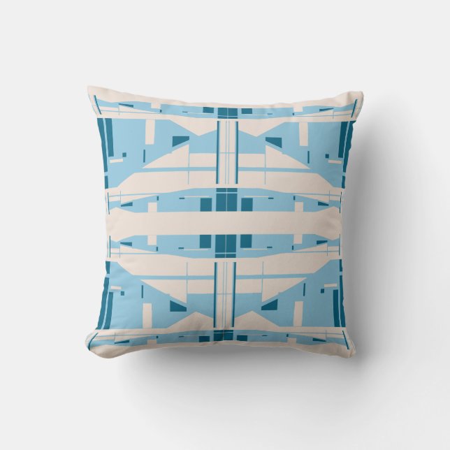 Light Blue Beige Mediterranean Abstrakt Art Mosaic Kudde (Framsida)
