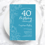Light Blue Blommigt 40:e födelsedagen Party Inbjudningar<br><div class="desc">Ljusblå Blommigt 40:e födelsedagsinbjudan. Minimalistisk modern design med botaniska konturaccenter för teckning och typsnitt för typgrafiska skript. Enkel inbjudan-kortsperfekt för trendig för en snyggt kvinna på dagen firande. Kan anpassas till vilken ålder som helst. Skrivna Zazzle-inbjudningar eller digital utskrivbar mall för omedelbar nedladdning.</div>