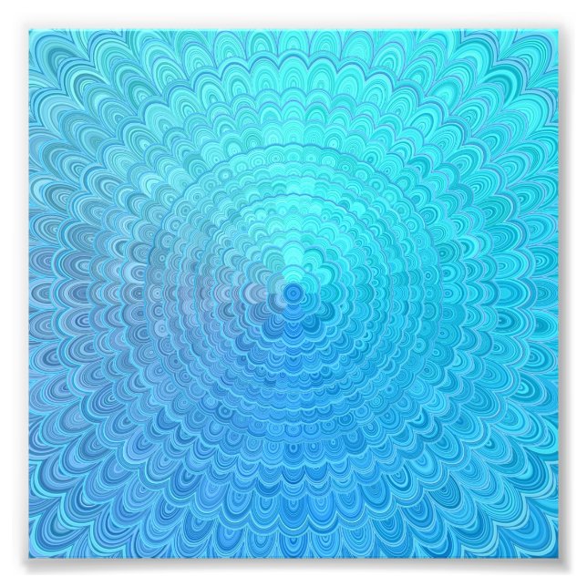 Light Blue Blommigt Circle Mandala Fototryck (Framsidan)