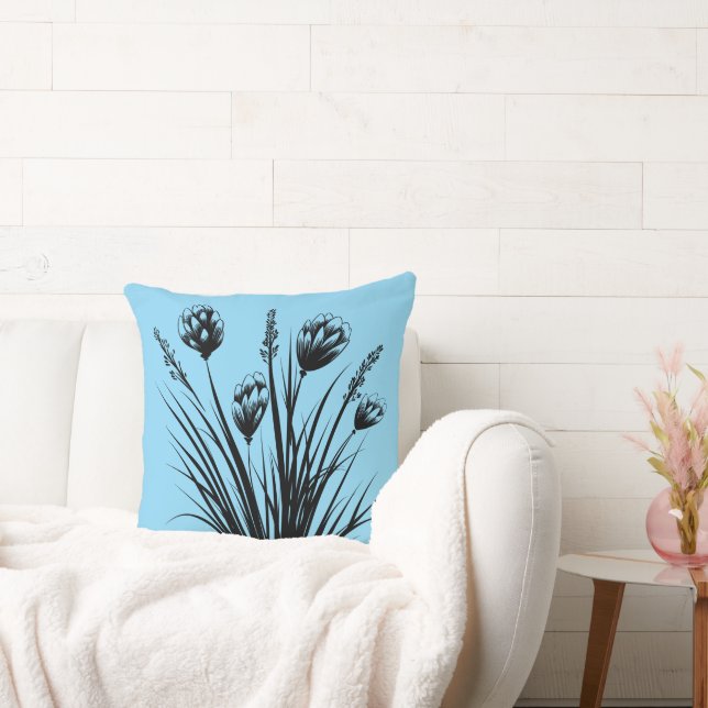 Light Blue Blommigt Dekorativ kudde (Soffa)