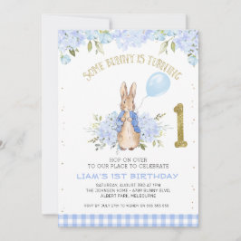 Light Blue Blommigt Peter Rabbit 1:a födelsedagen Inbjudningar