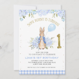 Light Blue Blommigt Peter Rabbit 1:a födelsedagen Inbjudningar