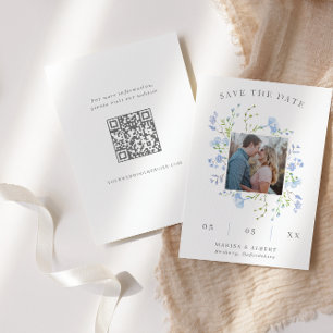 Light Blue Blommigt Ram Photo QR-kod Spara Datumet