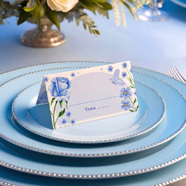 Light Blue Blommigt Ro & Butterfly Quinceañera Placeringskort
