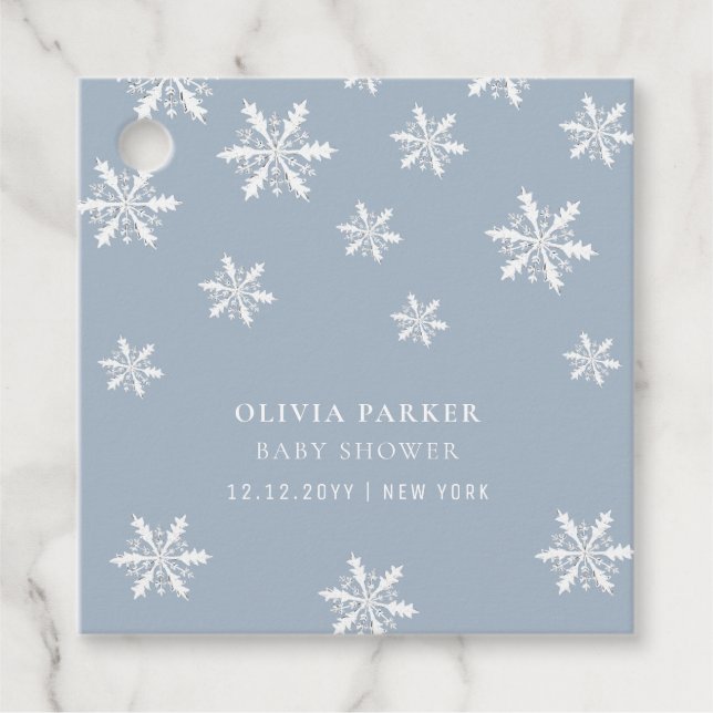 Light Blue Boho Winter Snowflake Baby Shower Gåvor Etiketter (Framsida)