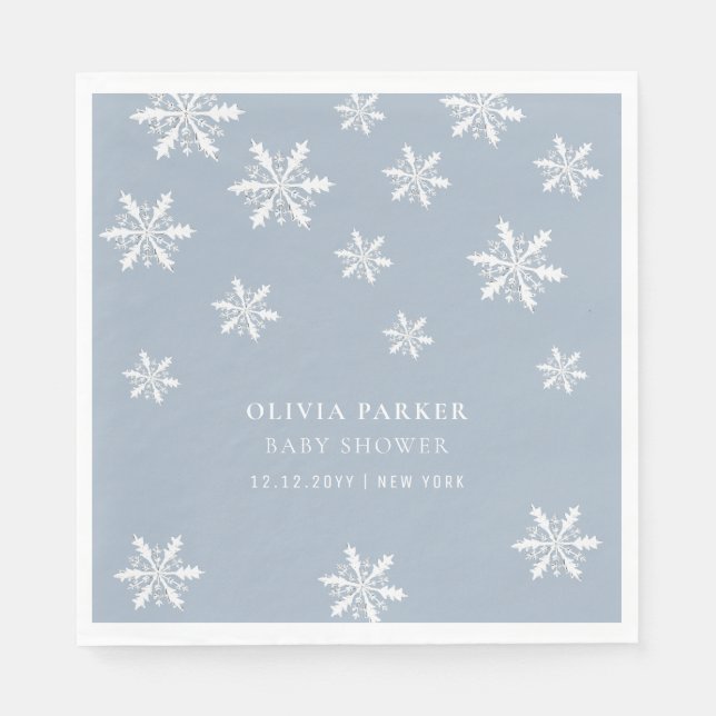 Light Blue Boho Winter Snowflake Baby Shower Pappersservett (Framsidan)