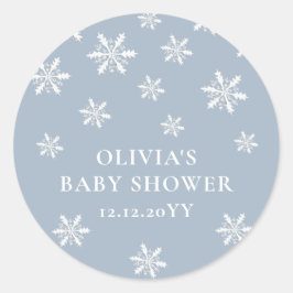 Light Blue Boho Winter Snowflake Baby Shower Runt Klistermärke