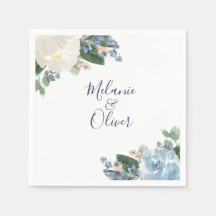 Light Blue Botanical Blommigt Bröllop Napkins Pappersservett