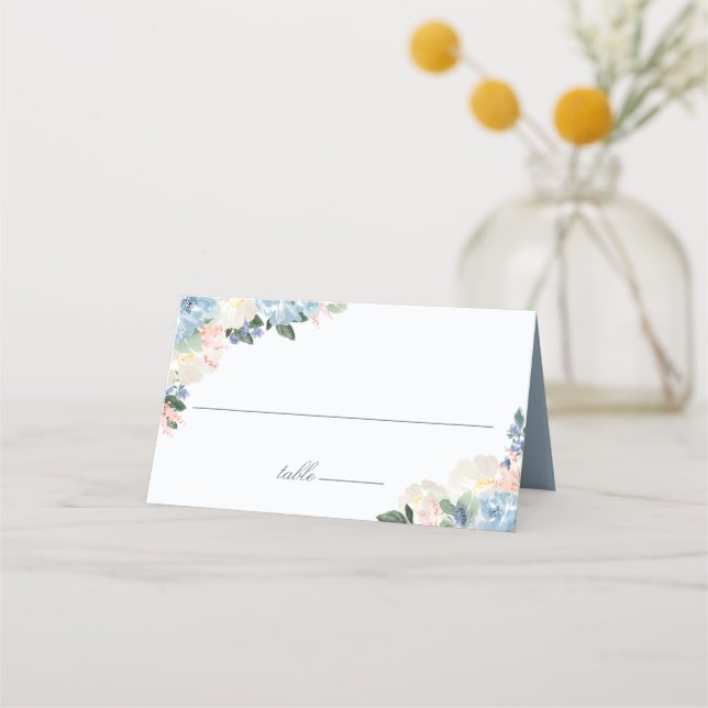 Light Blue Botanical Bröllop Placeringskort (Framsida)