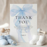 Light Blue Bow Baby Shower Thank You Kort<br><div class="desc">Light Blue Bow Text Overlay Baby Shower Thank You. Available digitally and printed. Easily personalise the text to your details. A coquette blue bow is tinted in the background with the words overlaid on top.</div>