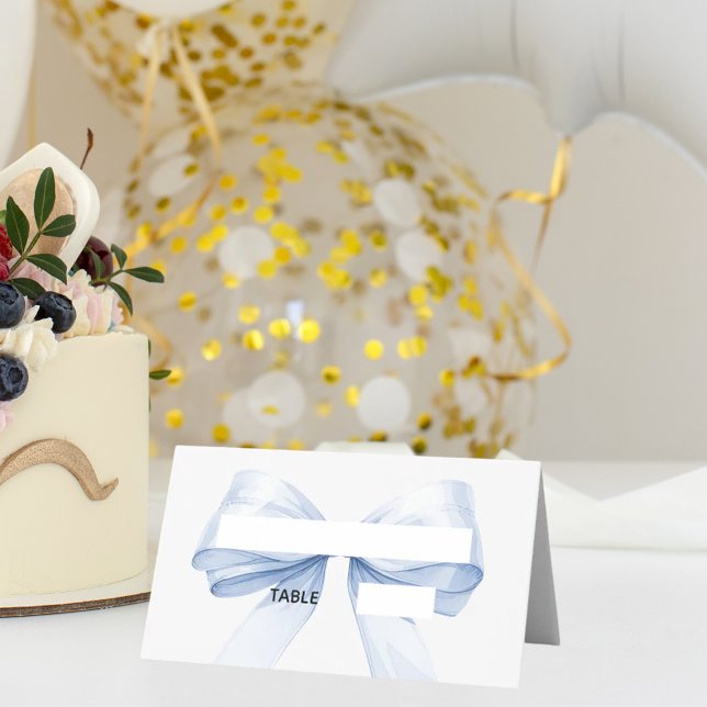 Light blue Bow Place Cards Elegant Folded Placeringskort (Skapare uppladdad)