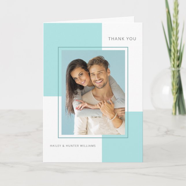 Light Blue Bröllop Tack med Photo (Framsida)