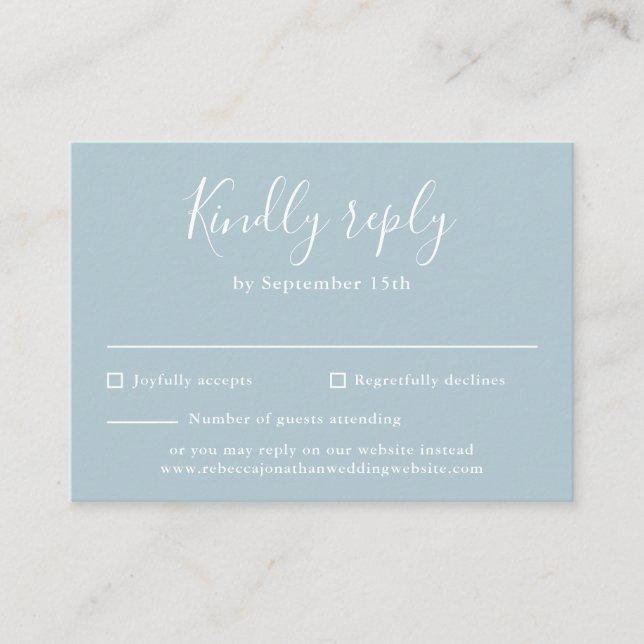 Light Blue Budget Modern Script Bröllop OSA Card Tilläggskort (Framsida)