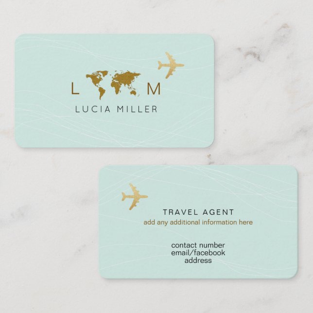 Light-Blue Business Card for a Travel Agent Visitkort (Fram/baksida)