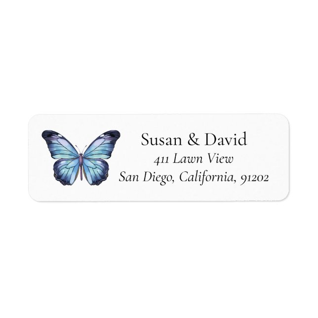 Light Blue Butterfly Adress Returadress Etikett (Framsidan)