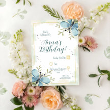 Light Blue Butterfly Watercolor Birthday