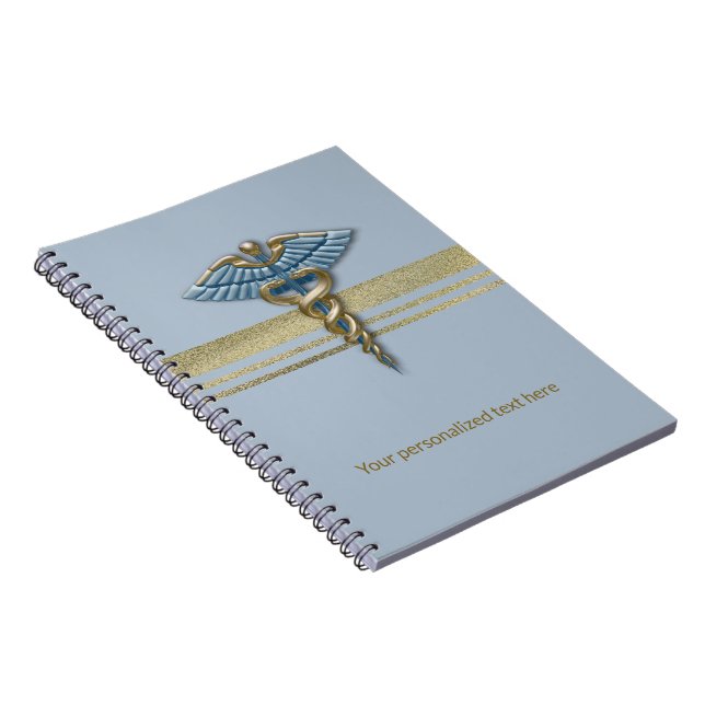Light Blue Caduceus Faux Guld Foil Rand Medical Anteckningsbok (Högra Sidan)