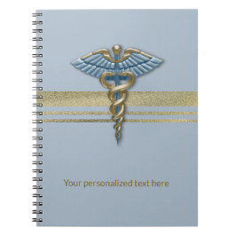 Light Blue Caduceus Faux Guld Foil Rand Medical Anteckningsbok