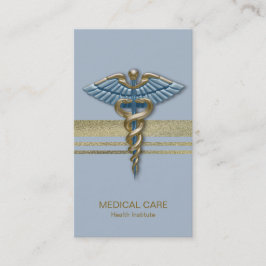 Light Blue Caduceus Faux Guld Foil Rand Medical Visitkort