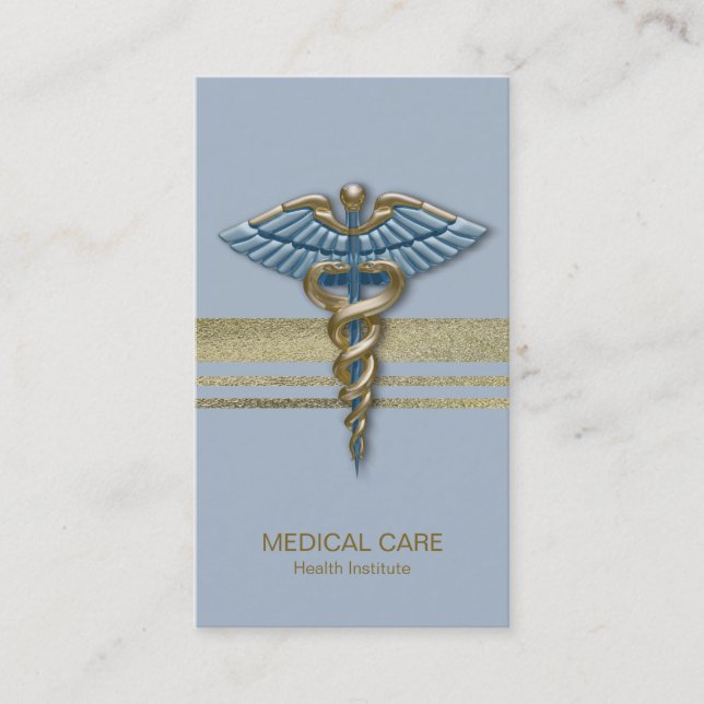 Light Blue Caduceus Faux Guld Foil Rand Medical Visitkort (Framsida)