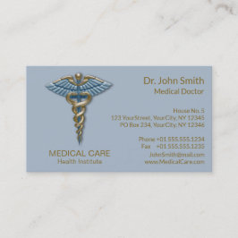 Light Blue Caduceus Medical Faux Guld Foil Rand Visitkort