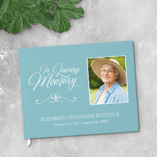 Light Blue Calligraphy in Loving Memory Photo Gästböcker